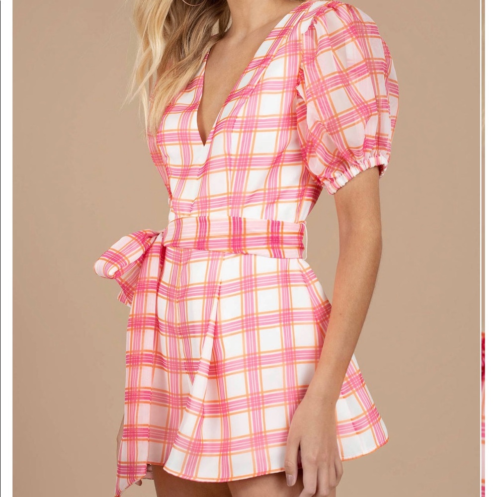 CAMEO SOLACE IVORY CHECK TIE WAIST PLAYSUIT